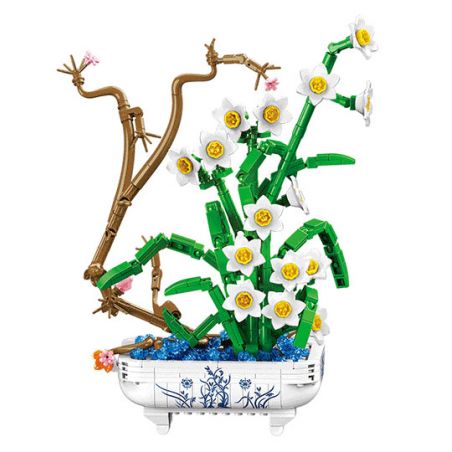 PEA LEAGUE 77123 non  NARCISSUS HƯƠNG THƠM THANH TAO bộ đồ chơi xếp lắp ráp ghép mô hình Flowers MARCISSUS Hoa 688 khối