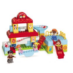 Enlighten 5104 Qman 5104 non  TRƯỜNG MẦM NON HẠNH PHÚC bộ đồ chơi xếp lắp ráp ghép mô hình 92 khối