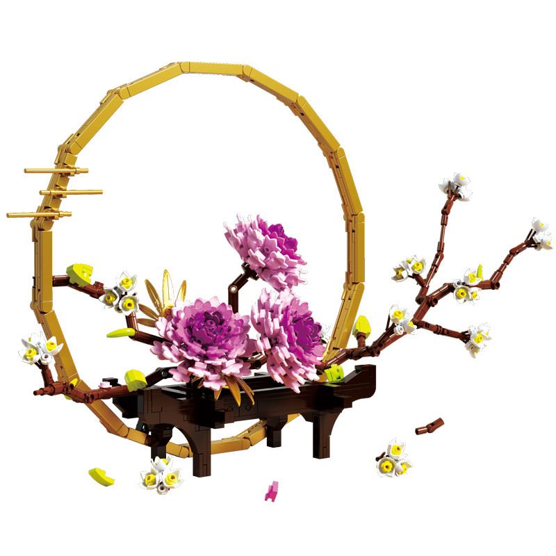QIZHILE 92007 non  TRĂNG TRÒN HẠNH PHÚC bộ đồ chơi xếp lắp ráp ghép mô hình Flowers BLOOMING FLOWERS AND FULL MOON Hoa