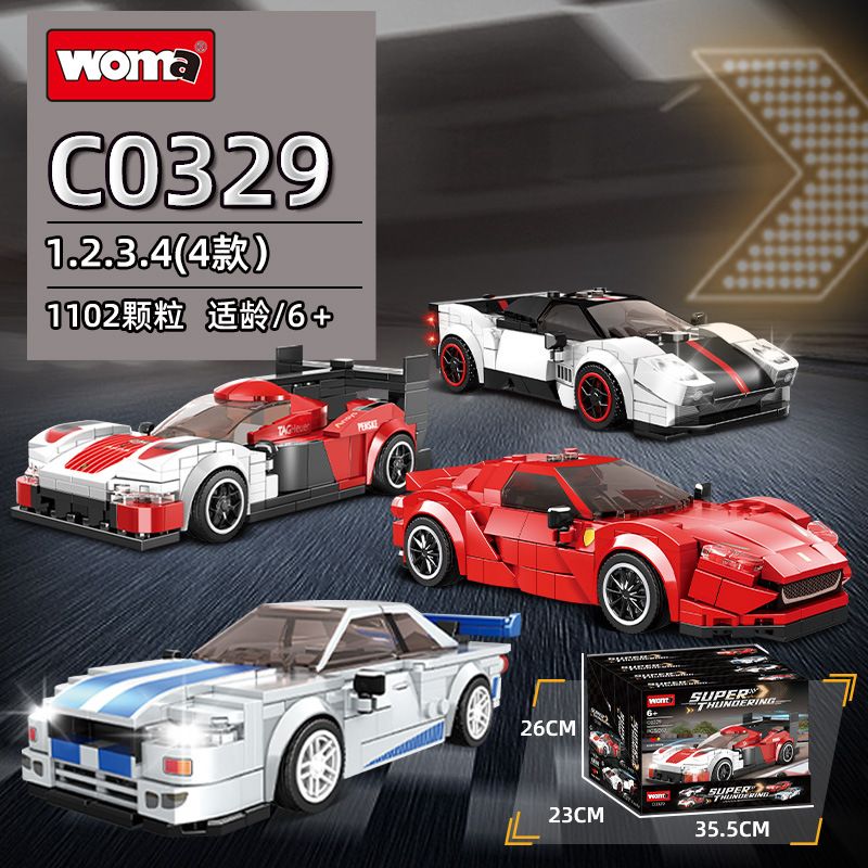 WOMA C0329 0329 non  XE THỂ THAO 4 MẪU bộ đồ chơi xếp lắp ráp ghép mô hình Speed Champions Racing Cars Đua Xe Công Thức 1102 khối