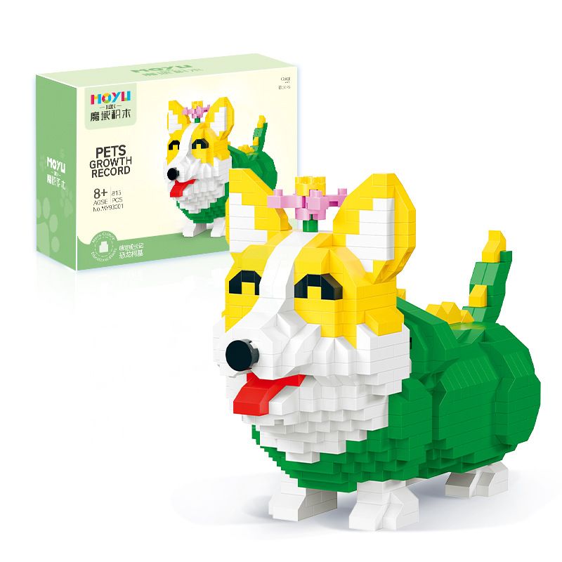 MOYU BLOCK MY93001 93001 non  CHÓ CORGI KHỦNG LONG bộ đồ chơi xếp lắp ráp ghép mô hình PETS GROWTH RECORD 815 khối
