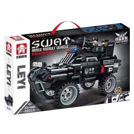 LEYI 88010 non  XE TẤN CÔNG VŨ TRANG SWAT bộ đồ chơi xếp lắp ráp ghép mô hình City Thành Phố 520 khối