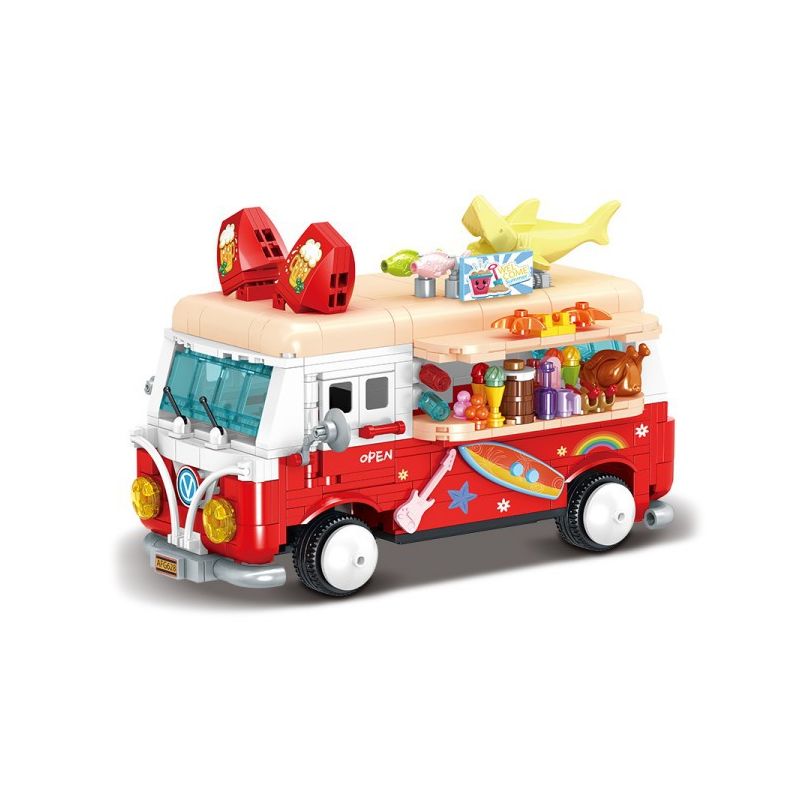 WEIGHT 2122 non  BỮA TIỆC TRÊN BÃI BIỂN bộ đồ chơi xếp lắp ráp ghép mô hình GOURMET CARS 624 khối