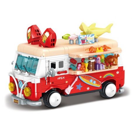 WEIGHT 2122 non  BỮA TIỆC TRÊN BÃI BIỂN bộ đồ chơi xếp lắp ráp ghép mô hình GOURMET CARS 624 khối