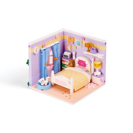 WEKKI 506112 non  MÚT PHÒNG NGỦ MÈO bộ đồ chơi xếp lắp ráp ghép mô hình ONE ROOM KITTY'S BEDROOM 422 khối