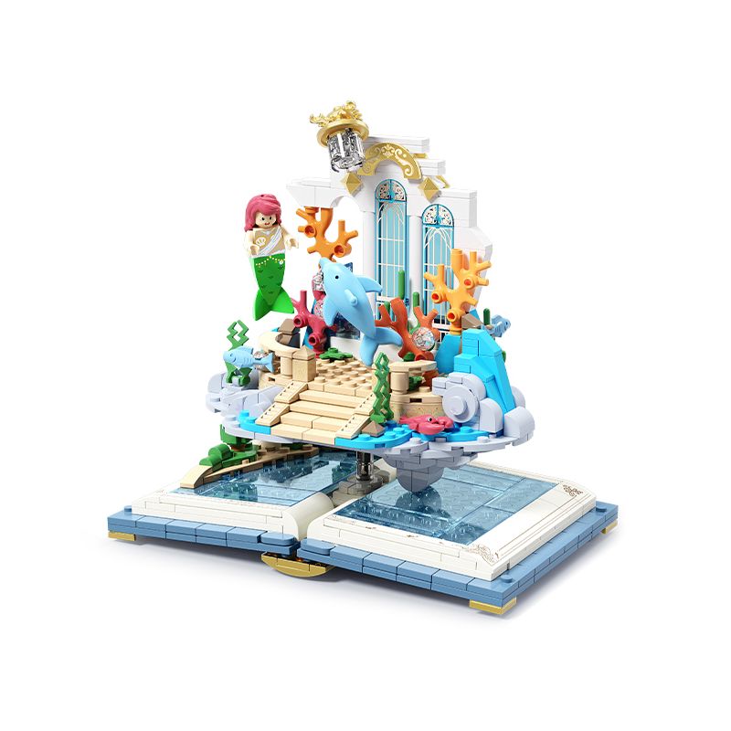SEMBO 506175 non  ĐẢO NỔI CỦA NÀNG TIÊN CÁ bộ đồ chơi xếp lắp ráp ghép mô hình Disney Princess FAIRY TALE BOOK THE LITTLE MERMAID Công Chúa 594 khối