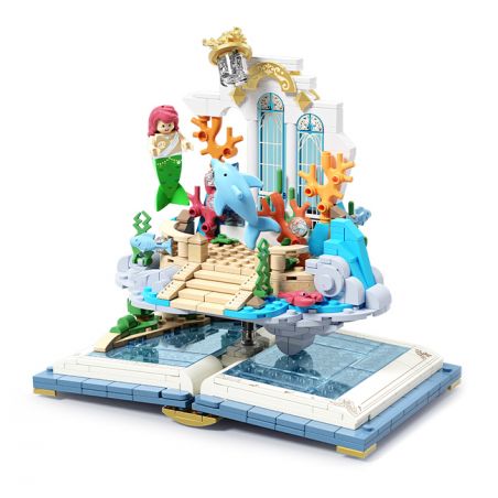 SEMBO 506175 non  ĐẢO NỔI CỦA NÀNG TIÊN CÁ bộ đồ chơi xếp lắp ráp ghép mô hình Disney Princess FAIRY TALE BOOK THE LITTLE MERMAID Công Chúa 594 khối