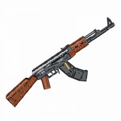 REOBRIX 77005 non  SÚNG TRƯỜNG TẤN CÔNG AK-47 bộ đồ chơi xếp lắp ráp ghép mô hình Gun AK-47 ASSAULT RIFLE 1366 khối