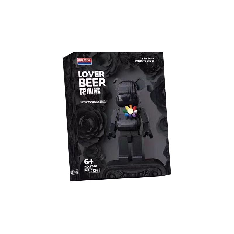 BALODY 21166 non  GẤU HOA ĐEN bộ đồ chơi xếp lắp ráp ghép mô hình LOVER BEER 1126 khối