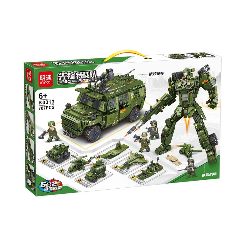 MINGDI LEIBAO K0313 0313 non  XE VŨ TRANG bộ đồ chơi xếp lắp ráp ghép mô hình SPECIAL PIONEER 707 khối