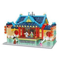 BALODY 21017 non  QINGLONGFANG YUHU GOULAN GIAI ĐOẠN bộ đồ chơi xếp lắp ráp ghép mô hình Chinatown Khu Phố Tàu 2114 khối