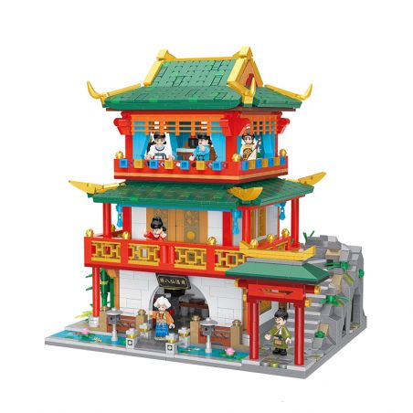 BALODY 21013 non  NHÀ HÀNG ZHUQUEFANG DRUNKEN EIGHT IMMORTALS bộ đồ chơi xếp lắp ráp ghép mô hình Chinatown Khu Phố Tàu 2526 khối