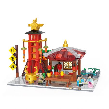 BALODY 21012 non  CỬA HÀNG ĐÈN LỒNG ZHUQUEFANG FENGYI bộ đồ chơi xếp lắp ráp ghép mô hình Chinatown Khu Phố Tàu 897 khối