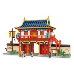 BALODY 21004 non  MƠ VỀ PHỐ TRƯỜNG AN THỜI NHÀ ĐƯỜNG XISHI FANGMEN bộ đồ chơi xếp lắp ráp ghép mô hình Chinatown Khu Phố Tàu 2725 khối