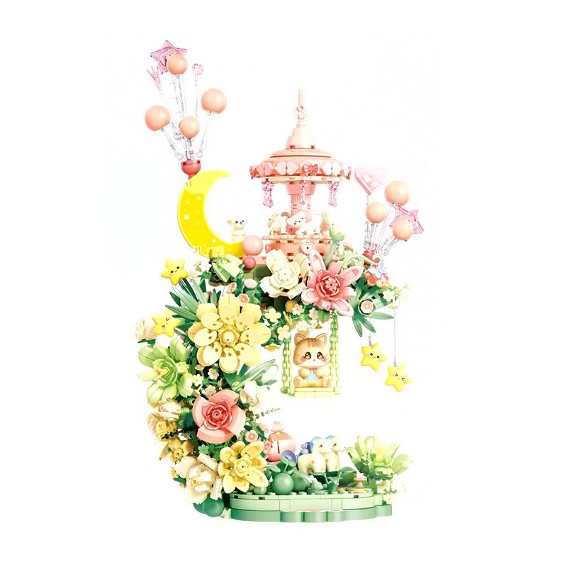 SEMBO 611082 non  SHOP HOA DƯỚI TRĂNG bộ đồ chơi xếp lắp ráp ghép mô hình FLOWERS AND MOON 1300 khối