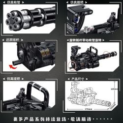 LE YI 88062 non  SÚNG MÁY QUAY NHIỀU NÒNG GATLING bộ đồ chơi xếp lắp ráp ghép mô hình Military Army MULTIBAREL ROTARY MACHINE GUN Quân Sự Bộ Đội 486 khối