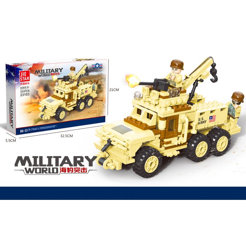 JIESTAR 23103 non  SEAL ASSAULT XE TẤN CÔNG SÚNG CỐI BỌC THÉP RG-33 bộ đồ chơi xếp lắp ráp ghép mô hình Military Army MILITARY WORLD Quân Sự Bộ Đội 234 khối