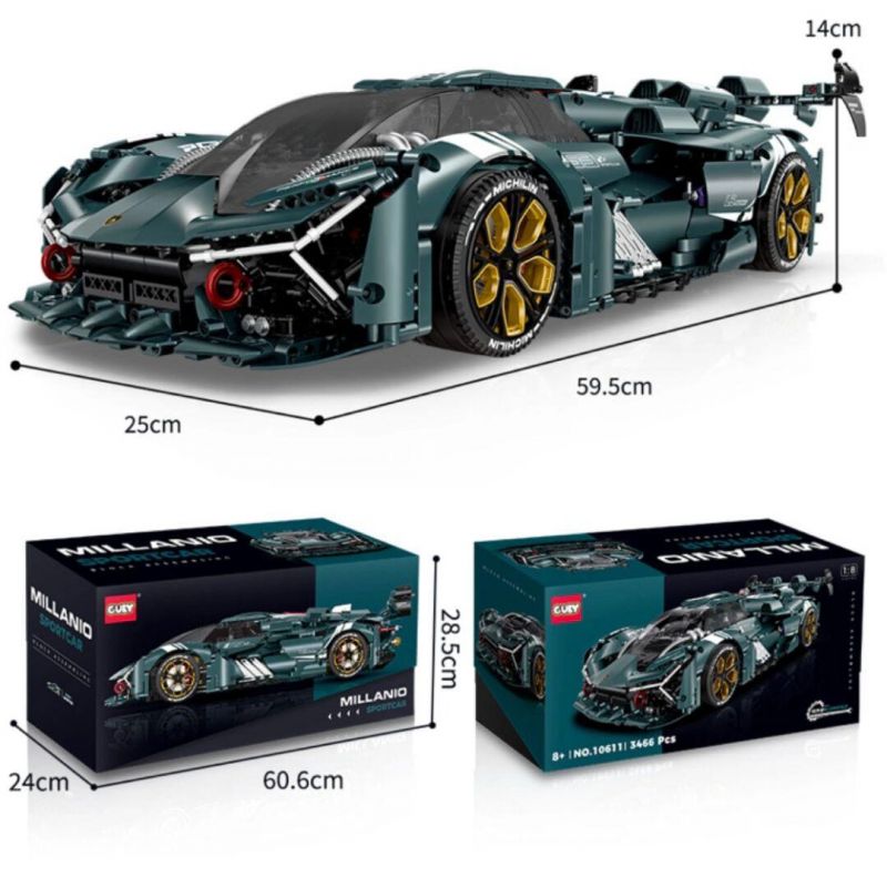 GULY 10611 LEIMAO H1124 1124 10711 non  XE Ý TƯỞNG LAMBORGHINI TERZO MILLENNIUM MATT GRAPHITE GREEN tỷ lệ 1:8 bộ đồ chơi xếp lắp ráp ghép mô hình Creator LAMBORGHINI TERZO MILLENNIO Sáng Tạo 3466 khối