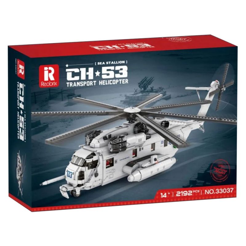 REOBRIX 33037 non  TRỰC THĂNG VẬN TẢI CH-53 bộ đồ chơi xếp lắp ráp ghép mô hình Military Army CH-53 TRANSPORT HELICOPTER Quân Sự Bộ Đội 2192 khối