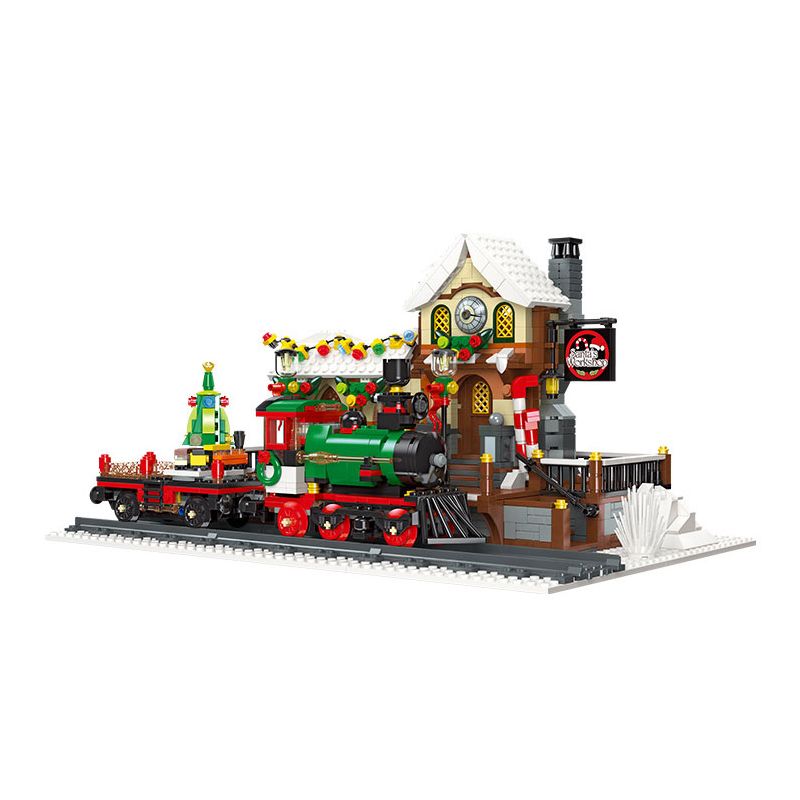 JIESTAR 89142 non  GA XE LỬA GIÁNG SINH bộ đồ chơi xếp lắp ráp ghép mô hình Creator THE RAILWAY STATION CHRISTMAS Sáng Tạo 1362 khối
