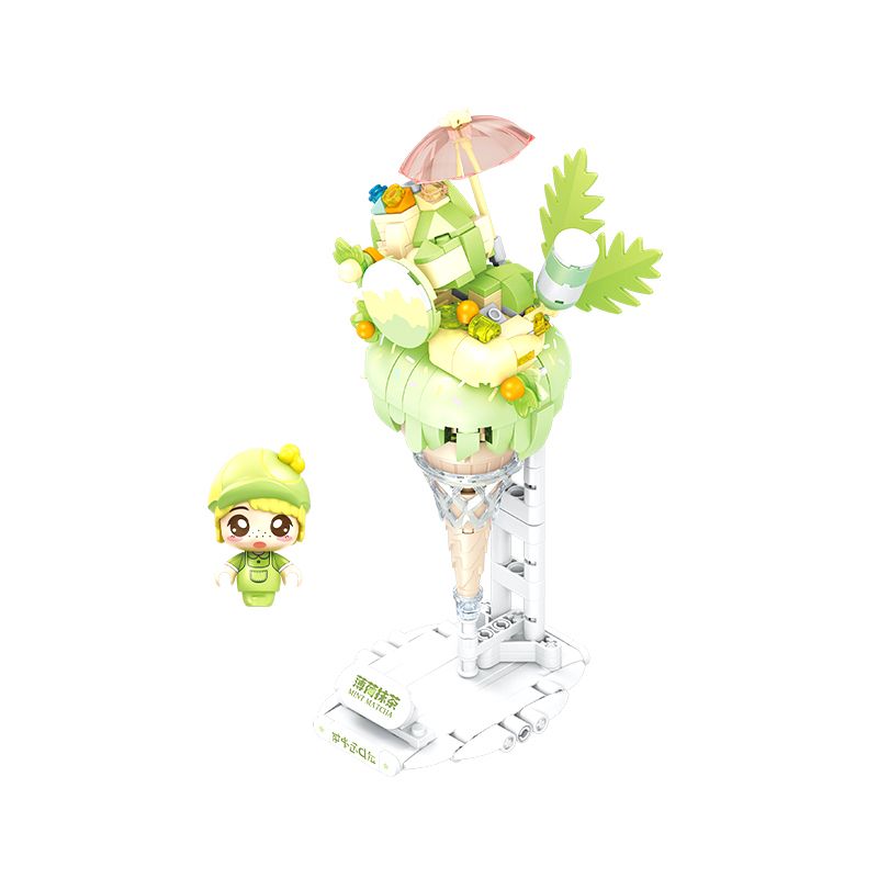 SEMBO 615006 non  NÓN MATCHA BẠC HÀ bộ đồ chơi xếp lắp ráp ghép mô hình Candy Planet Hành Tinh Kẹo Nghọt 320 khối