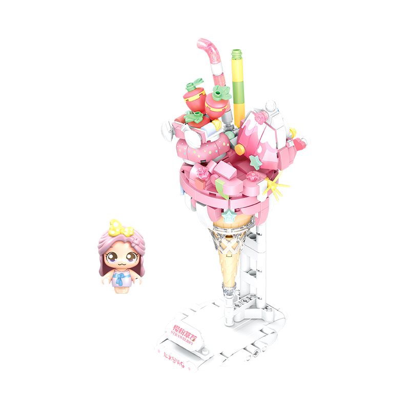 SEMBO 615005 non  NÓN DÂU TÂY MÀU HỒNG ANH ĐÀO bộ đồ chơi xếp lắp ráp ghép mô hình Candy Planet Hành Tinh Kẹo Nghọt 347 khối