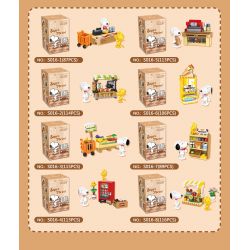 HSANHE CACO S016 non  SNOOPY 8 PHONG CÁCH bộ đồ chơi xếp lắp ráp ghép mô hình PEANUTS SNOOPY Chú Chó Trắng 853 khối
