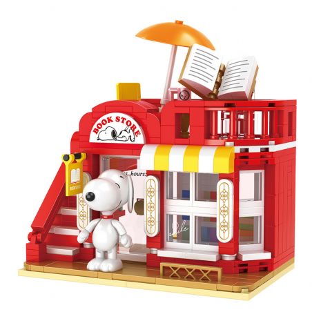 HSANHE CACO S013 non  CỬA HÀNG SÁCH bộ đồ chơi xếp lắp ráp ghép mô hình Snoopy PEANUTS SNOOPY BOOK STORE Chú Chó 379 khối
