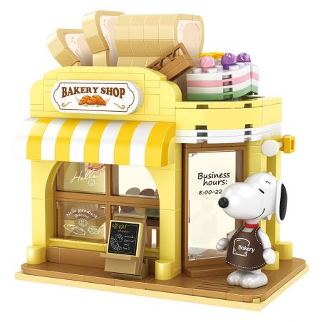 HSANHE CACO S012 non  CỬA HÀNG BÁNH MÌ bộ đồ chơi xếp lắp ráp ghép mô hình Snoopy PEANUTS SNOOPY BAKERY SHOP Chú Chó 427 khối