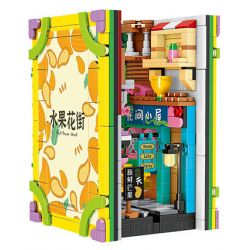 FAIR 6776 non  ĐƯỜNG HOA TRÁI CÂY BOOKEND bộ đồ chơi xếp lắp ráp ghép mô hình STREETSCAPE 821 khối