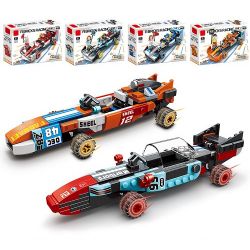 MINGDI LEIBAO 10079 non  HUYỀN THOẠI XE ĐUA F1 KÉO LÙI 4IN2 bộ đồ chơi xếp lắp ráp ghép mô hình 649 khối