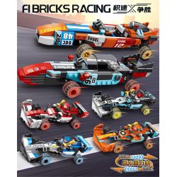 MINGDI LEIBAO 10079 non  HUYỀN THOẠI XE ĐUA F1 KÉO LÙI 4IN2 bộ đồ chơi xếp lắp ráp ghép mô hình 649 khối
