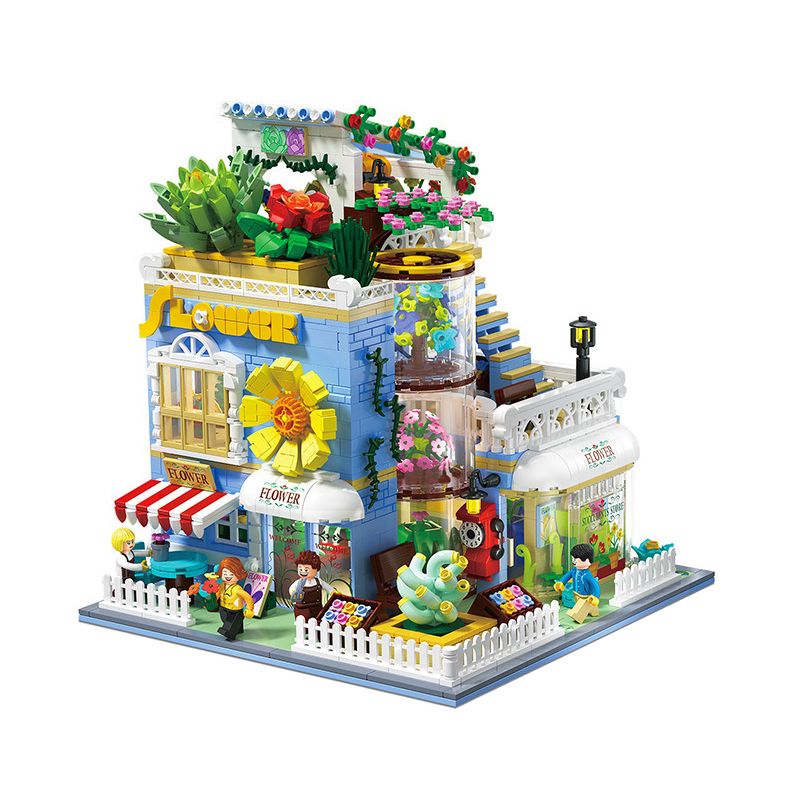 ZHEGAO DZ6120 6120 non  CỬA HÀNG HOA MỌNG NƯỚC bộ đồ chơi xếp lắp ráp ghép mô hình Flowers SUCCULENTS STORE 2091 khối