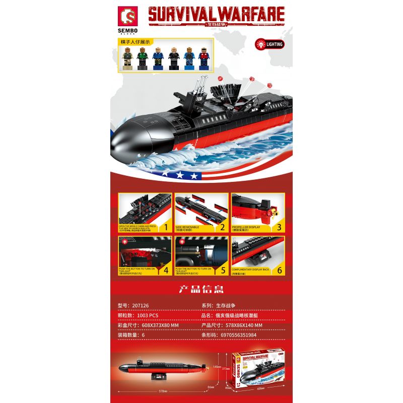 SEMBO 207126 non  TÀU NGẦM HẠT NHÂN CHIẾN LƯỢC LỚP OHIO bộ đồ chơi xếp lắp ráp ghép mô hình Military Army SURVIVAL WARFARE Quân Sự Bộ Đội 1003 khối