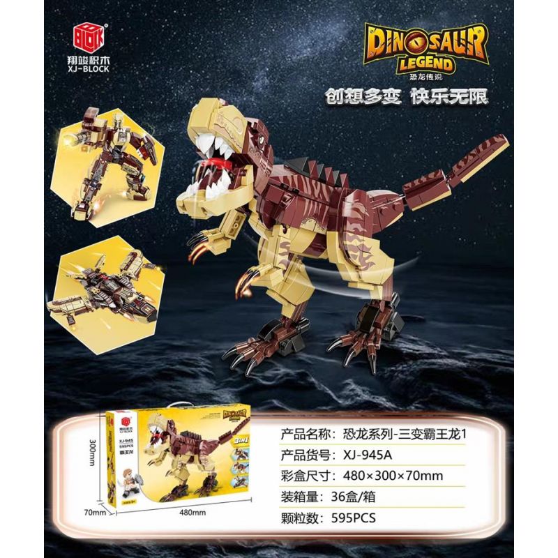 XIANG JUN XJ-945A 945A XJ945A non  BA THAY ĐỔI TYRANNOSAURUS REX bộ đồ chơi xếp lắp ráp ghép mô hình DINOSAUR LEGEND 595 khối