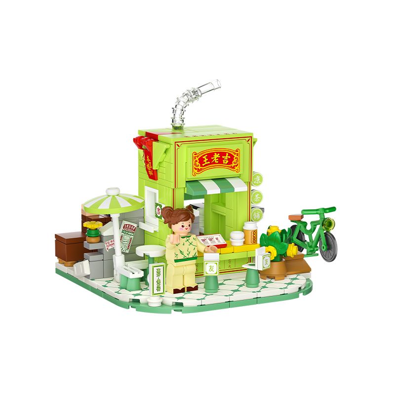 WEKKI 506051 non  WANGLAOJI THỰC SỰ DƯỚI LỬA CỬA HÀNG TRÀ THẢO DƯỢC bộ đồ chơi xếp lắp ráp ghép mô hình Creator SO CHILLYHERBAL TEA SHOP Sáng Tạo