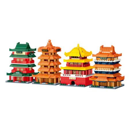 GUDI 51010 non  BỐN TÒA NHÀ NỔI TIẾNG 4 LOẠI THÁP CẨU VÀNG ĐÌNH TENGWANG NHẠC DƯƠNG QUANQUE bộ đồ chơi xếp lắp ráp ghép mô hình Creator Sáng Tạo