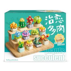 FEMIBOX S2201 2201 non  CHỮA LÀNH MỌNG NƯỚC 12 LOẠI bộ đồ chơi xếp lắp ráp ghép mô hình Flowers PLANTS SUCCULENT Hoa 1095 khối