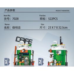 DK 7028 non  QUÁN CÀ PHÊ bộ đồ chơi xếp lắp ráp ghép mô hình City Thành Phố 522 khối