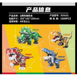 ZHEGAO DZ4101 4101 non  Q KHỦNG LONG CƠ DỄ THƯƠNG 4 LOẠI TYRANNOSAURUS REX TRICERATOPS SPINOSAURUS VELOCIRAPTOR bộ đồ chơi xếp lắp ráp ghép mô hình Jurassic World Thế Giới Khủng Long 1509 khối