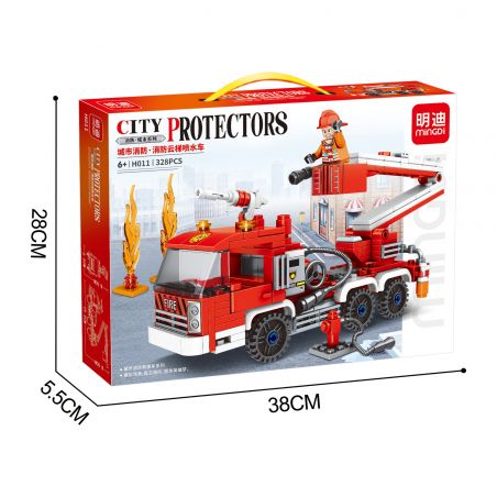 MINGDI H011 non  VÒI PHUN NƯỚC THANG CHỮA CHÁY bộ đồ chơi xếp lắp ráp ghép mô hình Fire Rescure CITY PROTECTORS Cứu Hỏa 328 khối