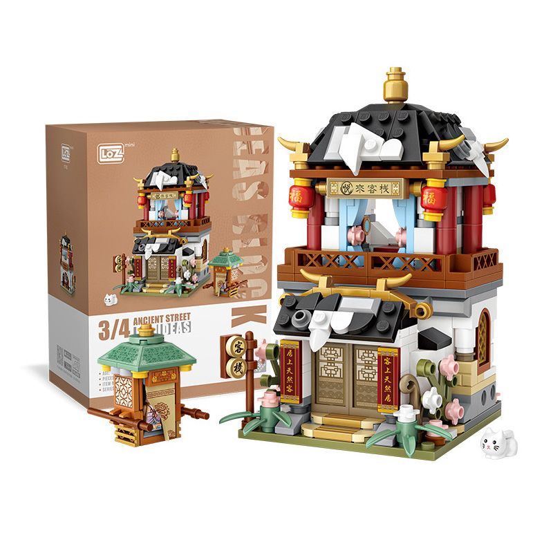 LOZ 1743 non  NHÀ TRỌ KHU PHỐ TÀU bộ đồ chơi xếp lắp ráp ghép mô hình Chinatown 484 khối