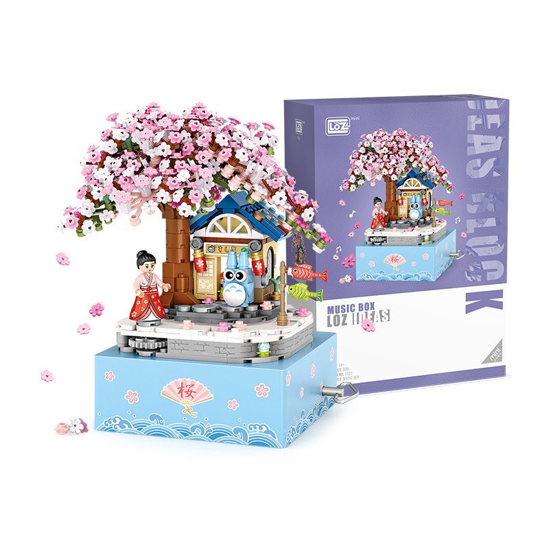 LOZ 1221 non  HỘP NHẠC HOA ANH ĐÀO bộ đồ chơi xếp lắp ráp ghép mô hình Girl Con Gái 808 khối