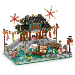LOZ 1924 non  LỄ HỘI ĐÈN LỒNG WATER TOWN CẦU CỔ bộ đồ chơi xếp lắp ráp ghép mô hình Chinese Traditional Festivals Lễ Hội Cổ Truyền 1524 khối