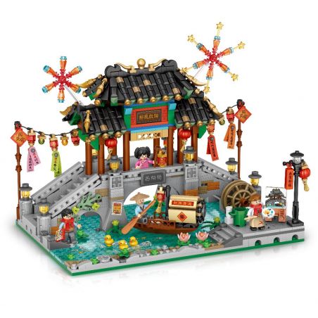 LOZ 1924 non  LỄ HỘI ĐÈN LỒNG WATER TOWN CẦU CỔ bộ đồ chơi xếp lắp ráp ghép mô hình Chinese Traditional Festivals Lễ Hội Cổ Truyền 1524 khối