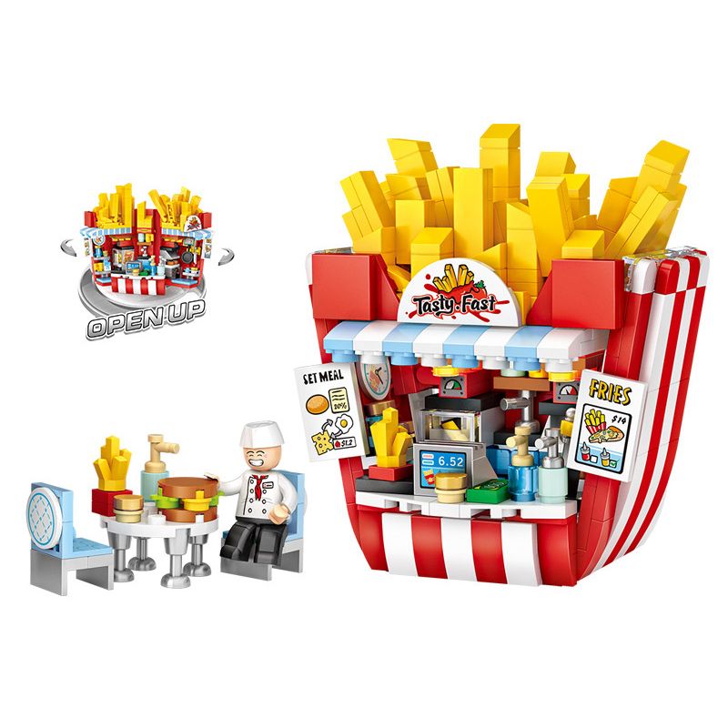 LOZ 1732 non  CỬA HÀNG CHIP MINI STREET VIEW bộ đồ chơi xếp lắp ráp ghép mô hình Mini Modular Đường Phố Thu Nhỏ 463 khối