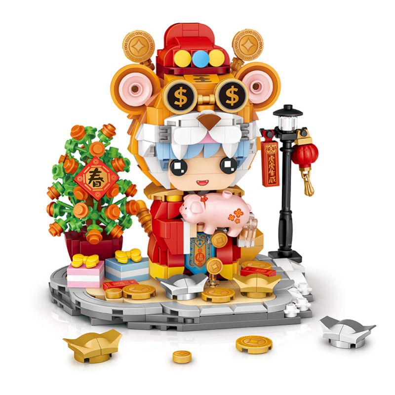 LOZ 1751 non  HỔ VÀ LÀ QIAN DUODUO MẠNH MẼ bộ đồ chơi xếp lắp ráp ghép mô hình Chinese Traditional Festivals Lễ Hội Cổ Truyền 605 khối