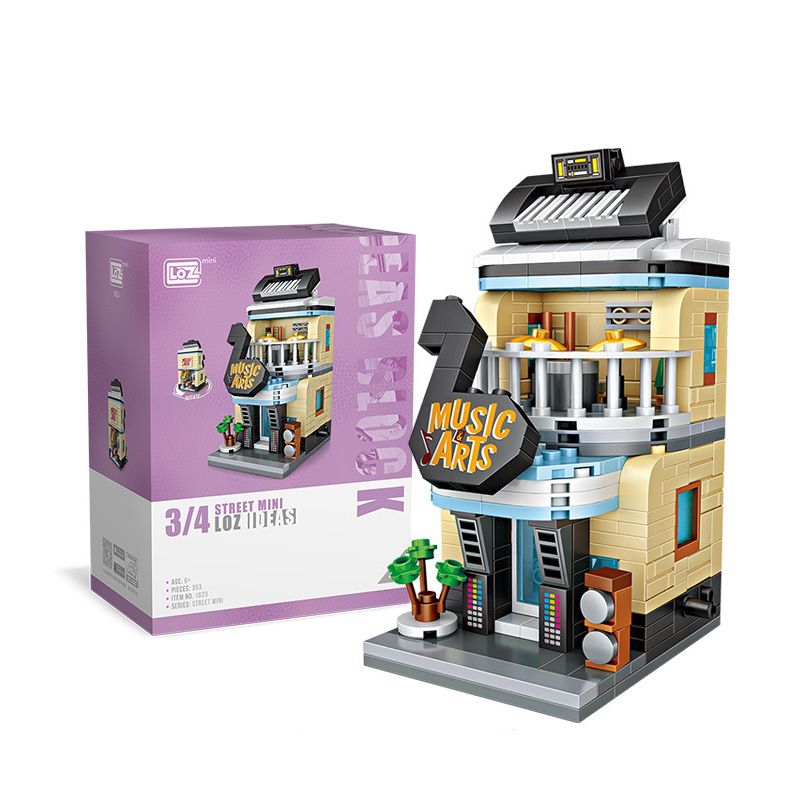 LOZ 1623 non  QUÁN BAR ÂM NHẠC NHỎ Ở CHẾ ĐỘ XEM PHỐ bộ đồ chơi xếp lắp ráp ghép mô hình Mini Modular MUSIC ARTS Đường Phố Thu Nhỏ 353 khối