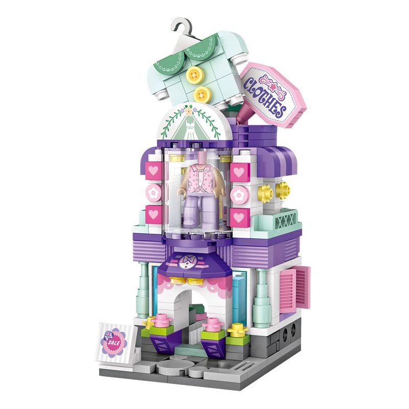 LOZ 1648 non  CỬA HÀNG QUẦN ÁO MINI STREET VIEW bộ đồ chơi xếp lắp ráp ghép mô hình Mini Modular Đường Phố Thu Nhỏ 377 khối