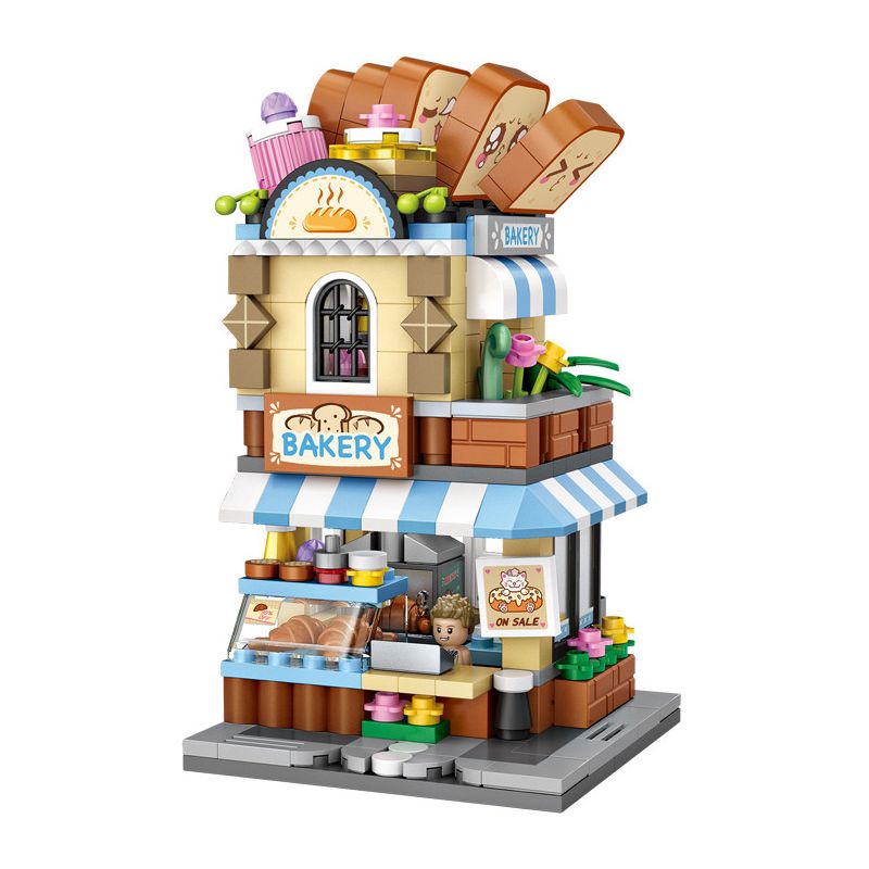 LOZ 1646 non  TIỆM BÁNH MINI STREET VIEW bộ đồ chơi xếp lắp ráp ghép mô hình Mini Modular Đường Phố Thu Nhỏ 397 khối